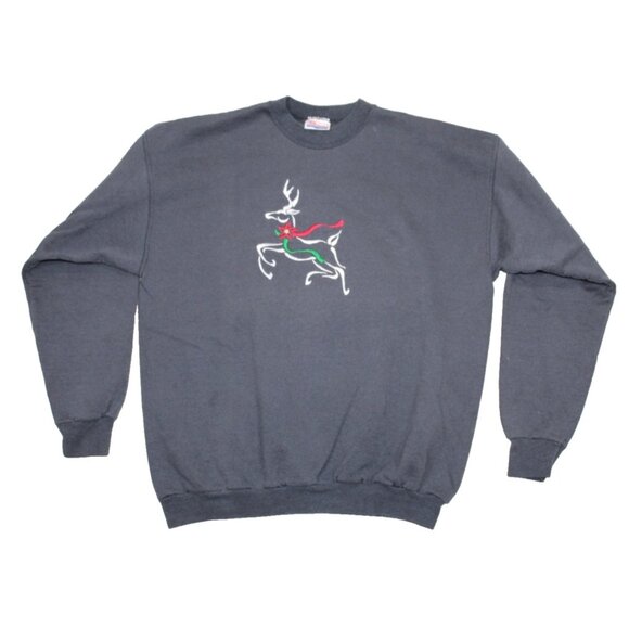 Vintage 90s Rudolph Red-Nosed Reindeer Christmas Sweatshirt Charcoal Adult Large - Picture 1 of 6